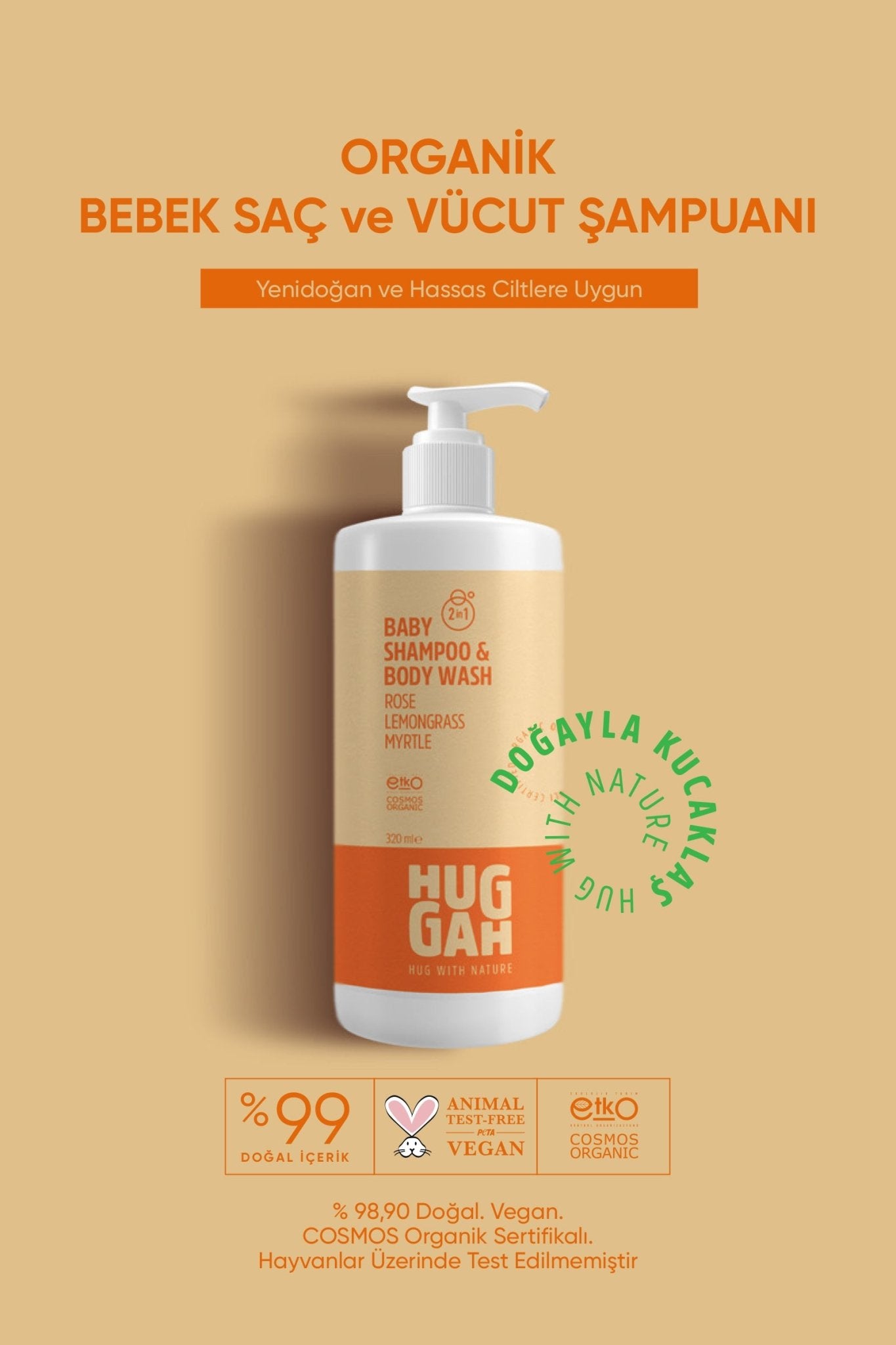 Huggah Organik Bebek Saç ve Vücut Şampuanı 320 ml (Göz Yakmayan