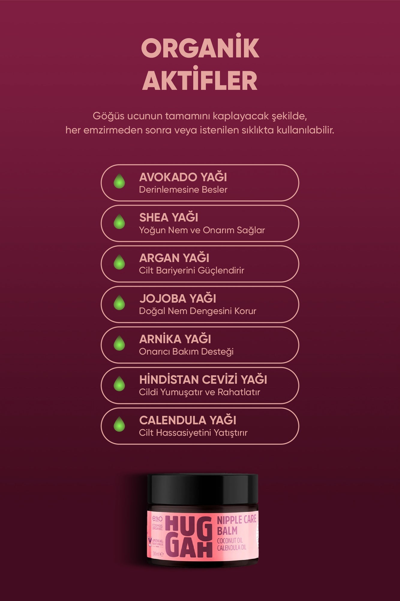 Huggah %100 Organik Doğal Göğüs Ucu Balmı 50 ml - Emzirme Dönemi Bakımı - Hassas Ve Normal Ciltler Için - HUGGAH NATURALS