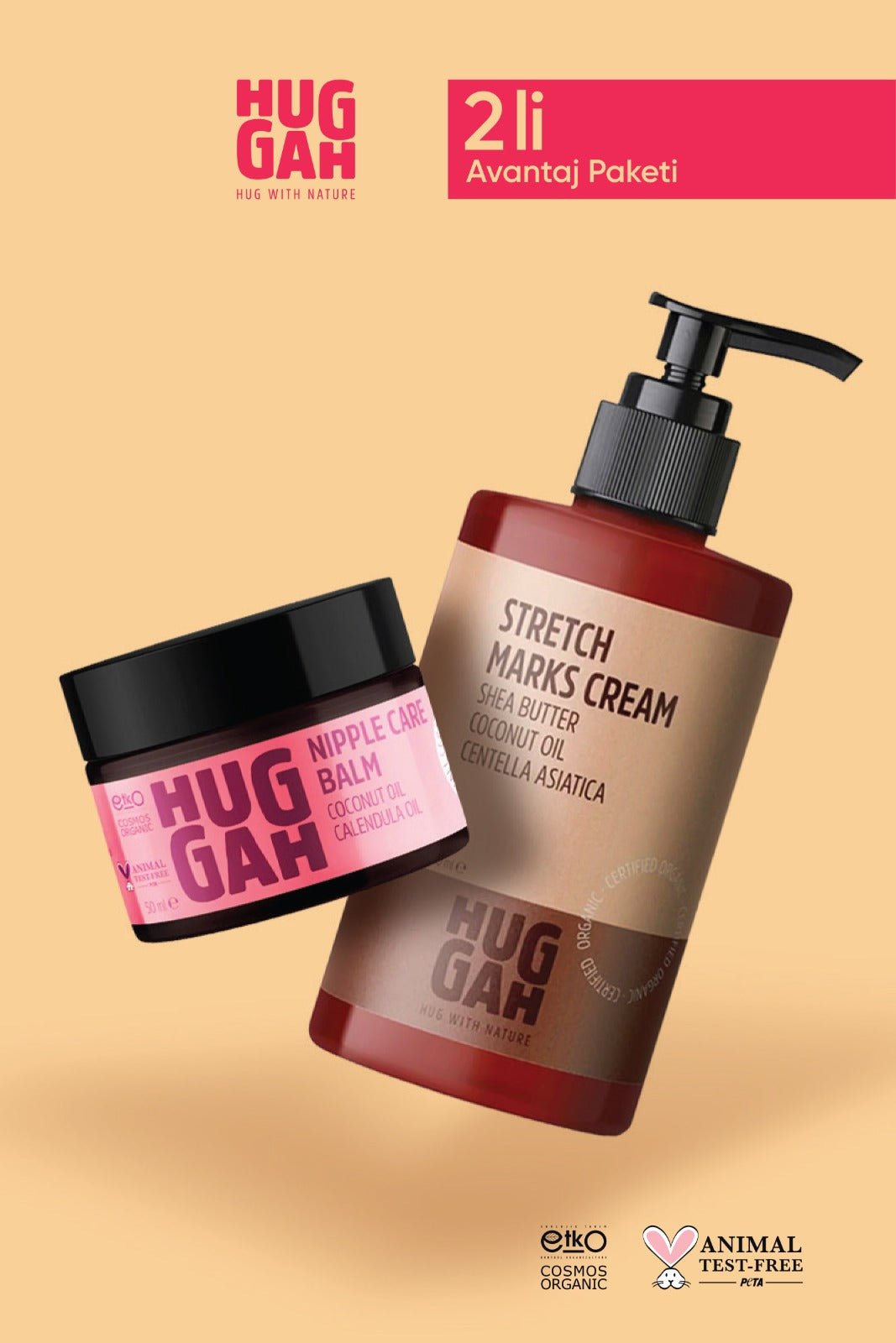Huggah Organik Anne Bakım Seti (Çatlak Bakım Kremi 180 ml + Göğüs Ucu Balmı 50 ml) - HUGGAH NATURALS