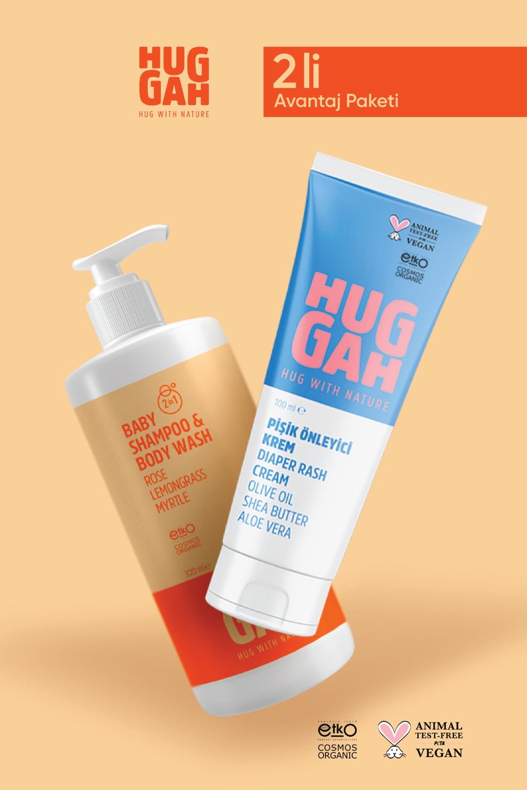 Huggah Organik Anne & Bebek Bakım Seti (Bebek Şampuanı 320 ml + Pişik Kremi 100 ml) - HUGGAH NATURALS