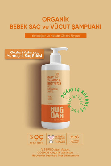 Huggah Organik Bebek Saç ve Vücut Şampuanı 320 ml (Göz Yakmayan & Hassas Ciltler İçin) - HUGGAH NATURALS