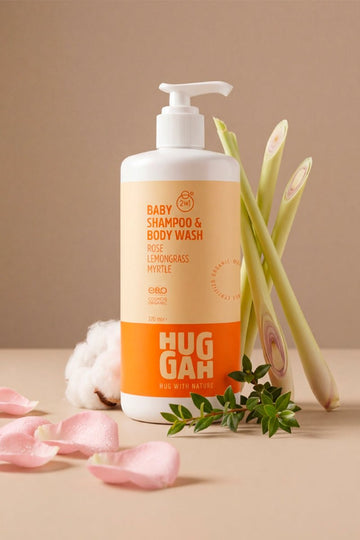 Huggah Organik Bebek Saç ve Vücut Şampuanı 320ml + Organik Doğal Pişik Önleyici Bebek Bakım Kremi 100ml Set - HUGGAH NATURALS