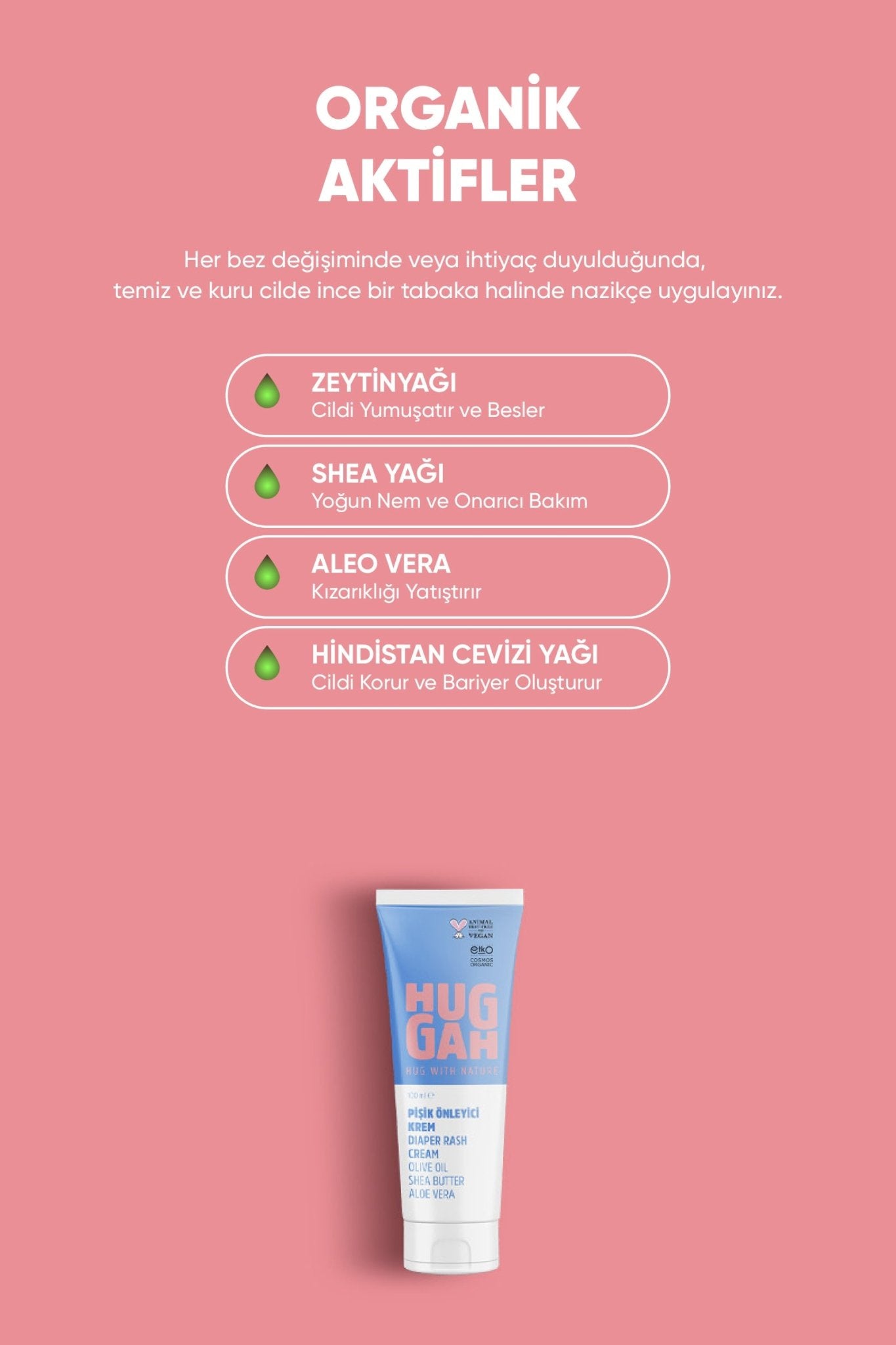 Huggah Organik Pişik Önleyici Bebek Bakım Kremi 100 ml - HUGGAH NATURALS