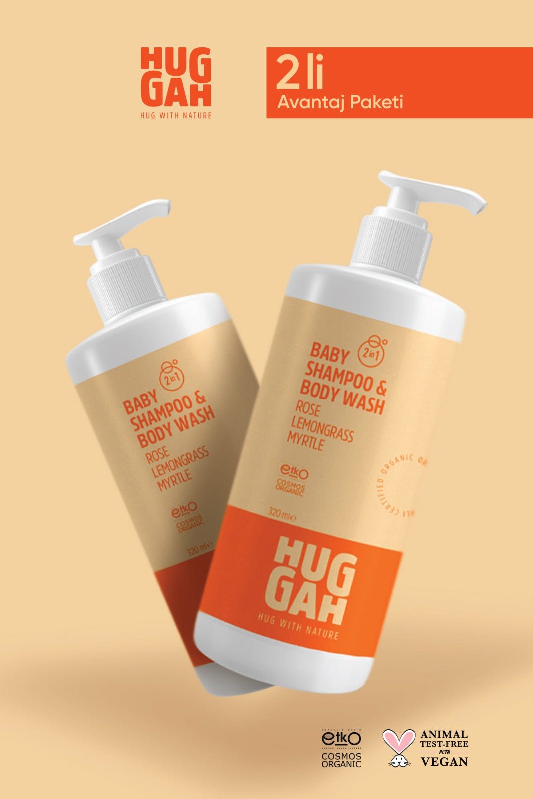 Organik Bebek Saç & Vücut Şampuanı 320 ml x 2 Avantaj Seti - HUGGAH NATURALS