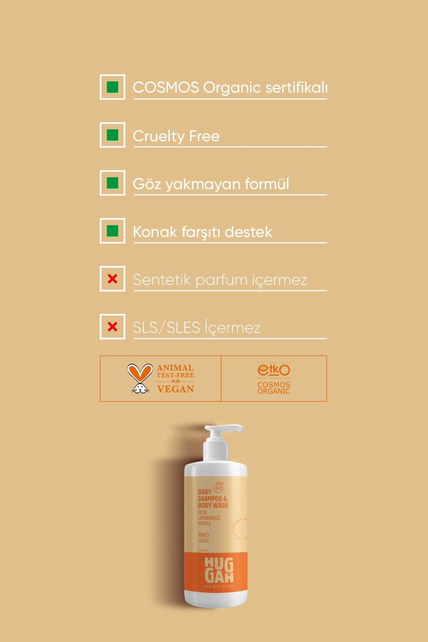 Organik Bebek Saç & Vücut Şampuanı 320 ml x 2 Avantaj Seti - HUGGAH NATURALS